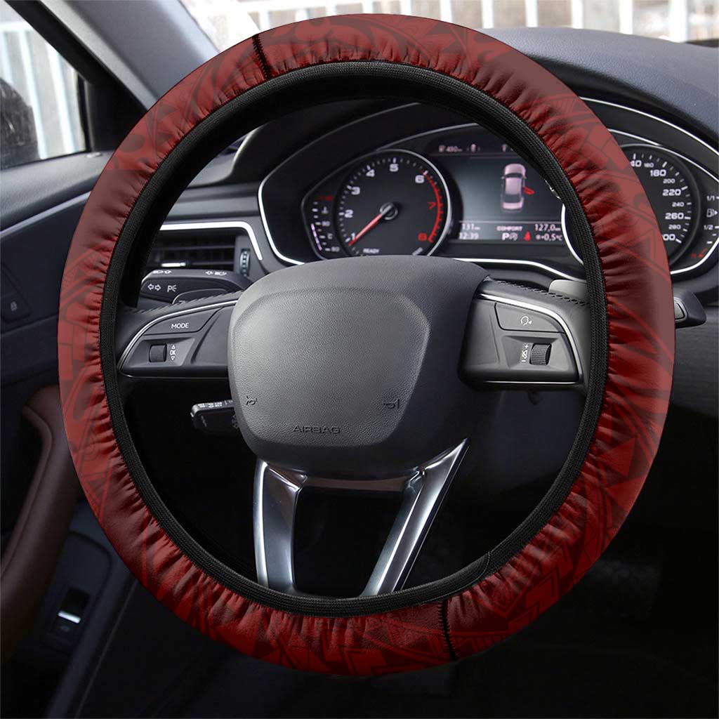 Aloha Hawaii Kalo Pikake Lei Steering Wheel Cover Chest Tattoo Oxblood Hawaiian Pattern