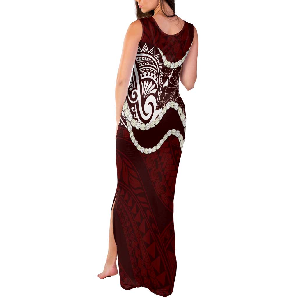 Aloha Hawaii Kalo Pikake Lei Tank Maxi Dress Chest Tattoo Oxblood Hawaiian Pattern LT14 - Polynesian Pride