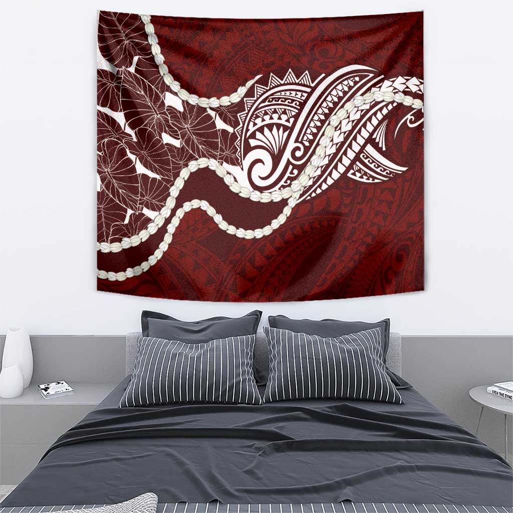 Aloha Hawaii Kalo Pikake Lei Tapestry Chest Tattoo Oxblood Hawaiian Pattern