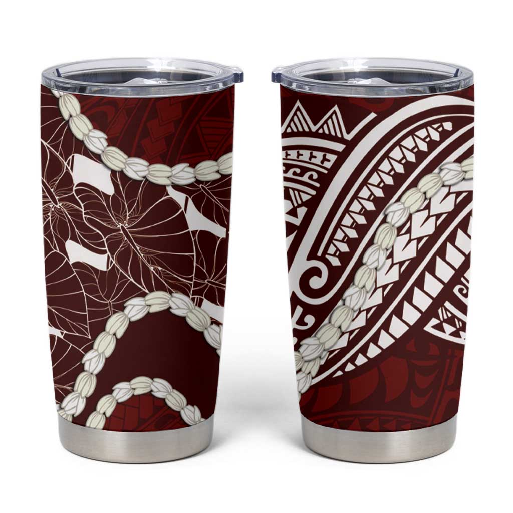 Aloha Hawaii Kalo Pikake Lei Tumbler Cup Chest Tattoo Oxblood Hawaiian Pattern