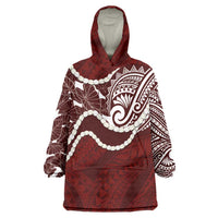 Aloha Hawaii Kalo Pikake Lei Wearable Blanket Hoodie Chest Tattoo Oxblood Hawaiian Pattern LT14 One Size Oxblood - Polynesian Pride