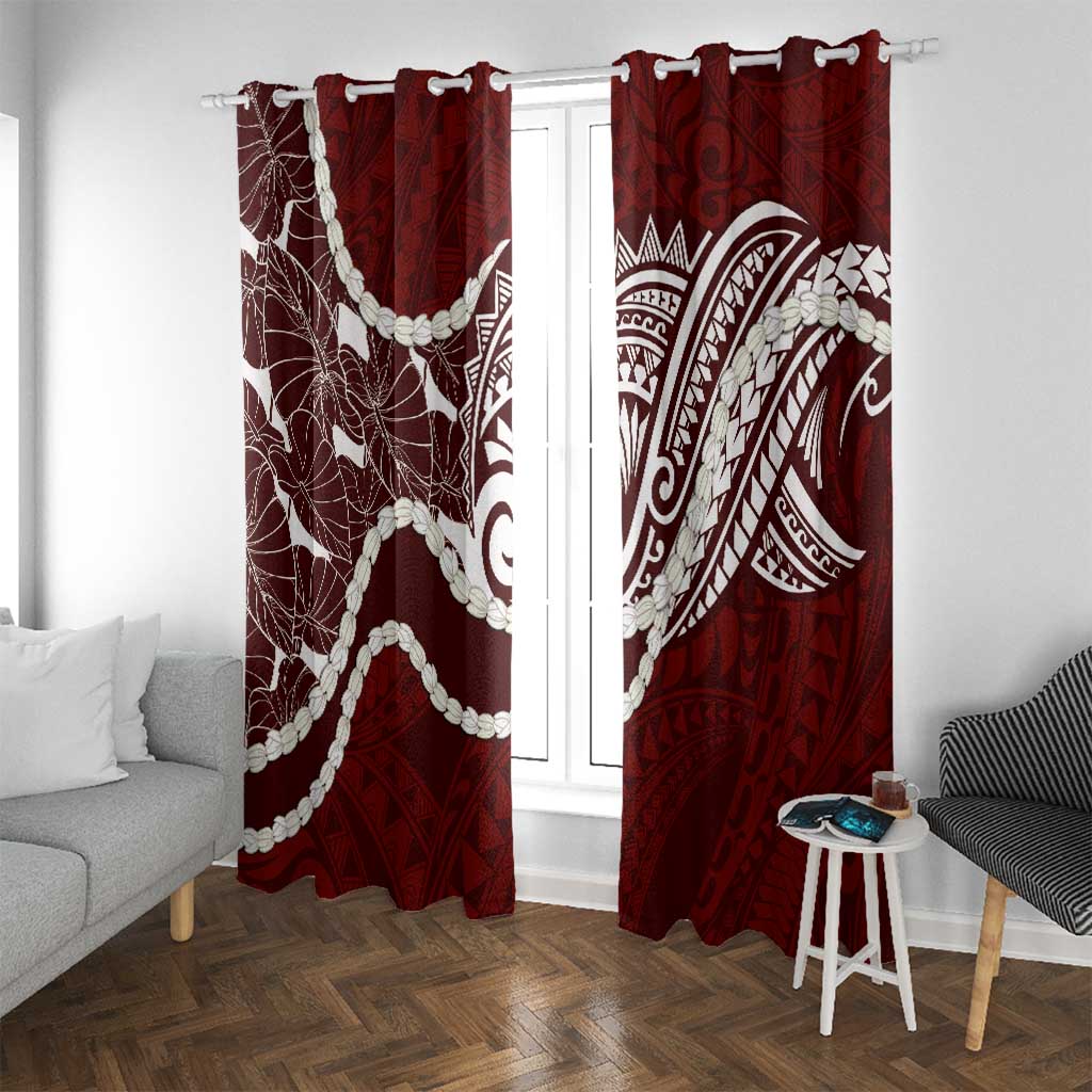 Aloha Hawaii Kalo Pikake Lei Window Curtain Chest Tattoo Oxblood Hawaiian Pattern
