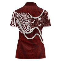 Aloha Hawaii Kalo Pikake Lei Women Polo Shirt Chest Tattoo Oxblood Hawaiian Pattern LT14 - Polynesian Pride