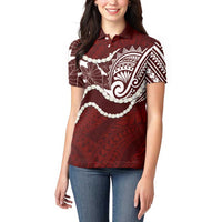 Aloha Hawaii Kalo Pikake Lei Women Polo Shirt Chest Tattoo Oxblood Hawaiian Pattern LT14 - Polynesian Pride