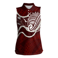 Aloha Hawaii Kalo Pikake Lei Women Sleeveless Polo Shirt Chest Tattoo Oxblood Hawaiian Pattern LT14 Female Oxblood - Polynesian Pride