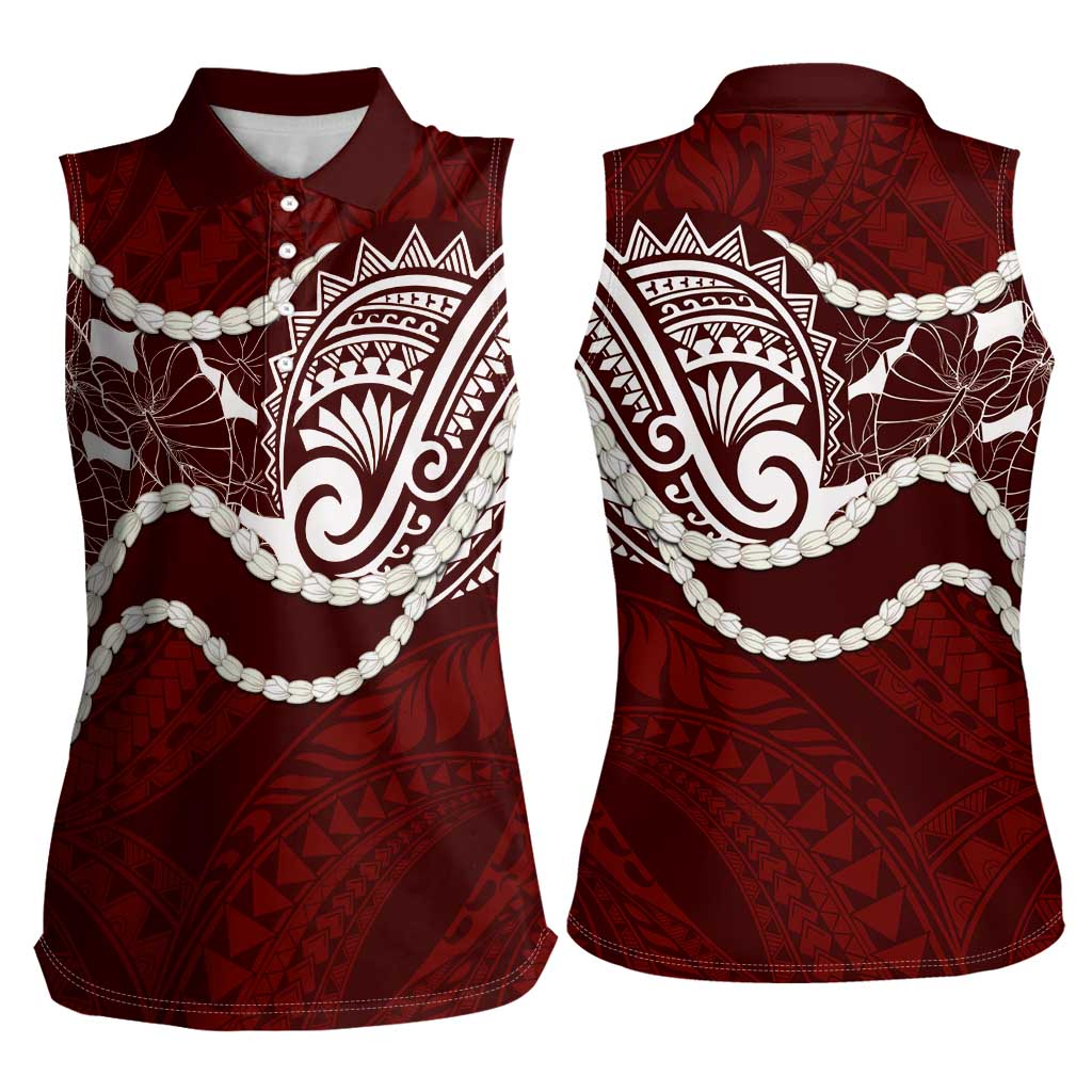 Aloha Hawaii Kalo Pikake Lei Women Sleeveless Polo Shirt Chest Tattoo Oxblood Hawaiian Pattern LT14 - Polynesian Pride