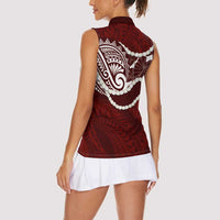 Aloha Hawaii Kalo Pikake Lei Women Sleeveless Polo Shirt Chest Tattoo Oxblood Hawaiian Pattern LT14 - Polynesian Pride
