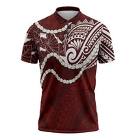 Aloha Hawaii Kalo Pikake Lei Zipper Polo Shirt Chest Tattoo Oxblood Hawaiian Pattern LT14 Oxblood - Polynesian Pride