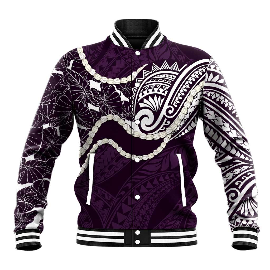 Aloha Hawaii Kalo Pikake Lei Baseball Jacket Chest Tattoo Purple Hawaiian Pattern LT14 Unisex Purple - Polynesian Pride