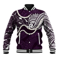 Aloha Hawaii Kalo Pikake Lei Baseball Jacket Chest Tattoo Purple Hawaiian Pattern LT14 Unisex Purple - Polynesian Pride