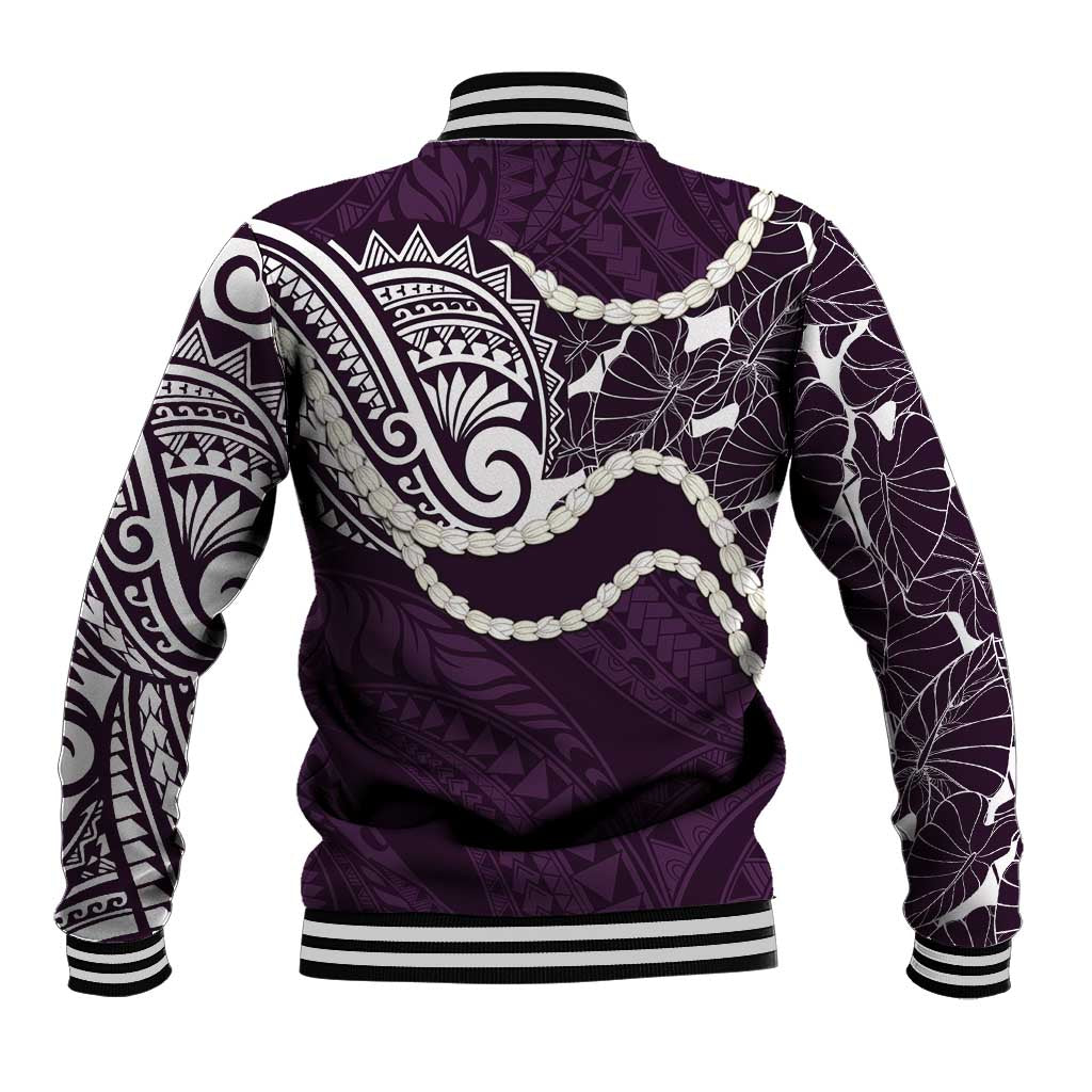 Aloha Hawaii Kalo Pikake Lei Baseball Jacket Chest Tattoo Purple Hawaiian Pattern LT14 - Polynesian Pride