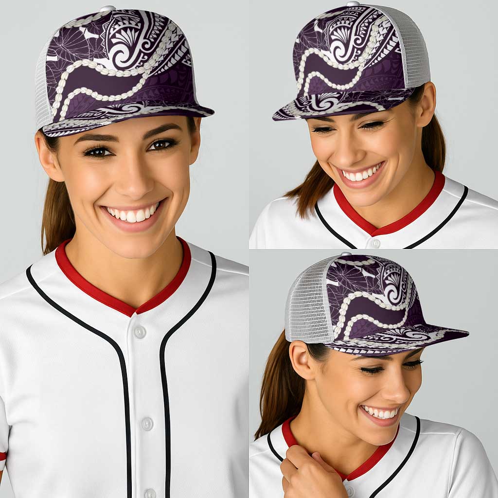 Aloha Hawaii Kalo Pikake Lei Baseball Net Cap Chest Tattoo Purple Hawaiian Pattern