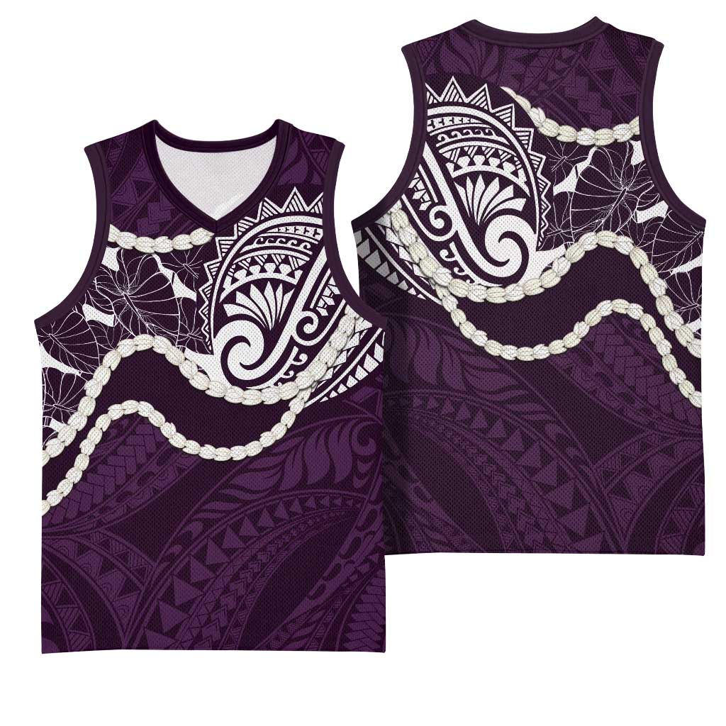 Aloha Hawaii Kalo Pikake Lei Basketball Jersey Chest Tattoo Purple Hawaiian Pattern