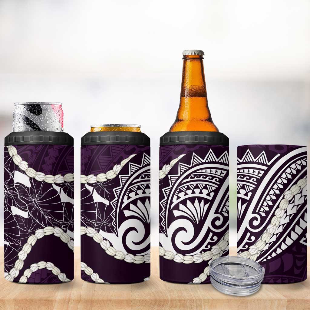 Aloha Hawaii Kalo Pikake Lei 4 in 1 Can Cooler Tumbler Chest Tattoo Purple Hawaiian Pattern LT14 - Polynesian Pride