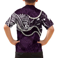 Aloha Hawaii Kalo Pikake Lei Family Matching Long Sleeve Bodycon Dress and Hawaiian Shirt Chest Tattoo Purple Hawaiian Pattern LT14 - Polynesian Pride