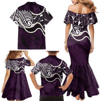 Aloha Hawaii Kalo Pikake Lei Family Matching Mermaid Dress and Hawaiian Shirt Chest Tattoo Purple Hawaiian Pattern LT14 - Polynesian Pride