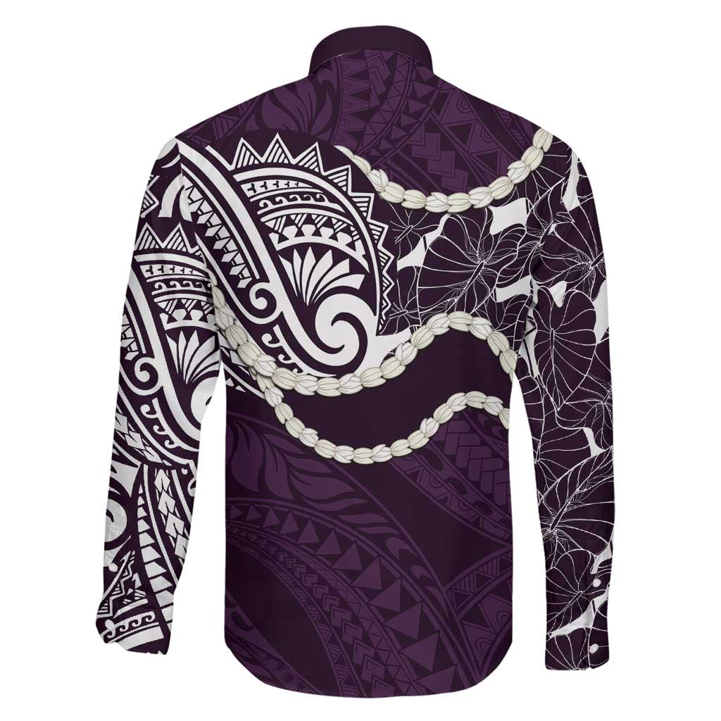 Aloha Hawaii Kalo Pikake Lei Family Matching Off The Shoulder Long Sleeve Dress and Hawaiian Shirt Chest Tattoo Purple Hawaiian Pattern LT14 - Polynesian Pride