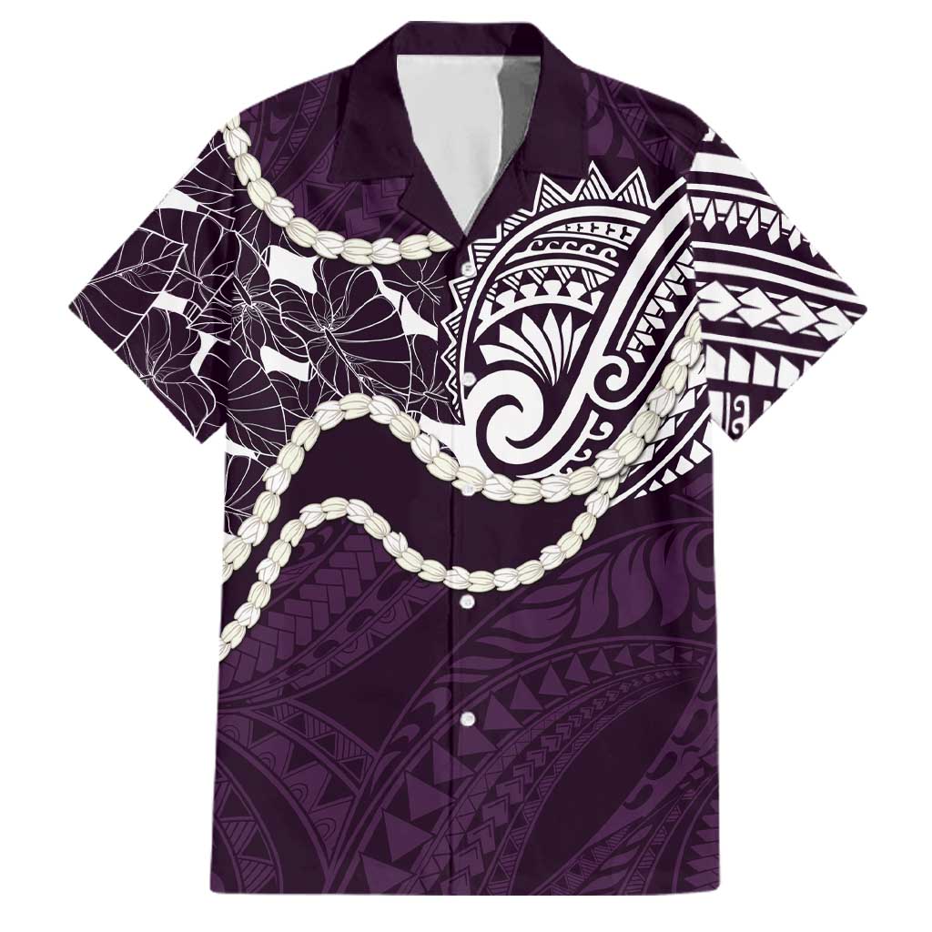 Aloha Hawaii Kalo Pikake Lei Family Matching Off Shoulder Maxi Dress and Hawaiian Shirt Chest Tattoo Purple Hawaiian Pattern LT14 Dad's Shirt - Short Sleeve Purple - Polynesian Pride