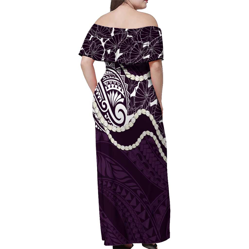 Aloha Hawaii Kalo Pikake Lei Family Matching Off Shoulder Maxi Dress and Hawaiian Shirt Chest Tattoo Purple Hawaiian Pattern LT14 - Polynesian Pride