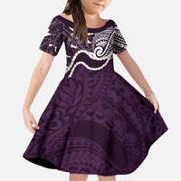 Aloha Hawaii Kalo Pikake Lei Family Matching Summer Maxi Dress and Hawaiian Shirt Chest Tattoo Purple Hawaiian Pattern LT14 Daughter's Dress Purple - Polynesian Pride