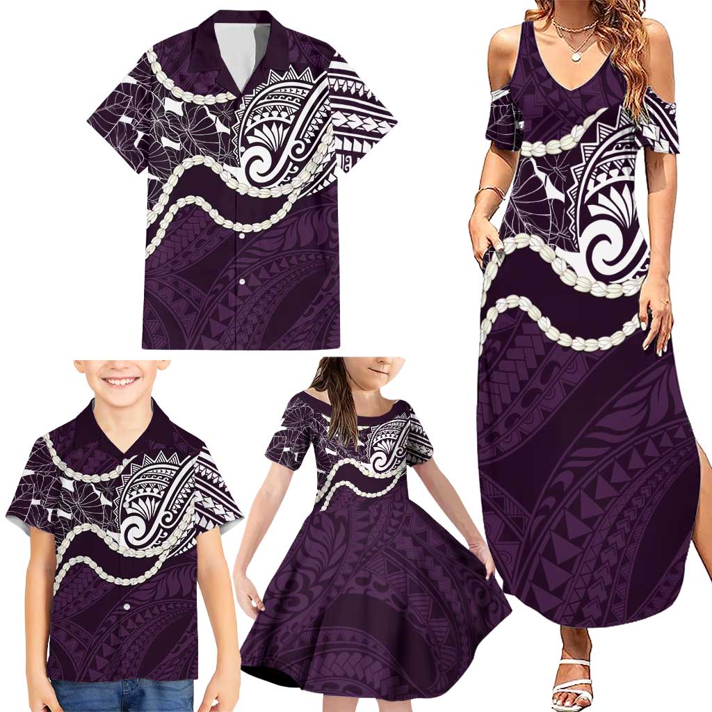 Aloha Hawaii Kalo Pikake Lei Family Matching Summer Maxi Dress and Hawaiian Shirt Chest Tattoo Purple Hawaiian Pattern LT14 - Polynesian Pride