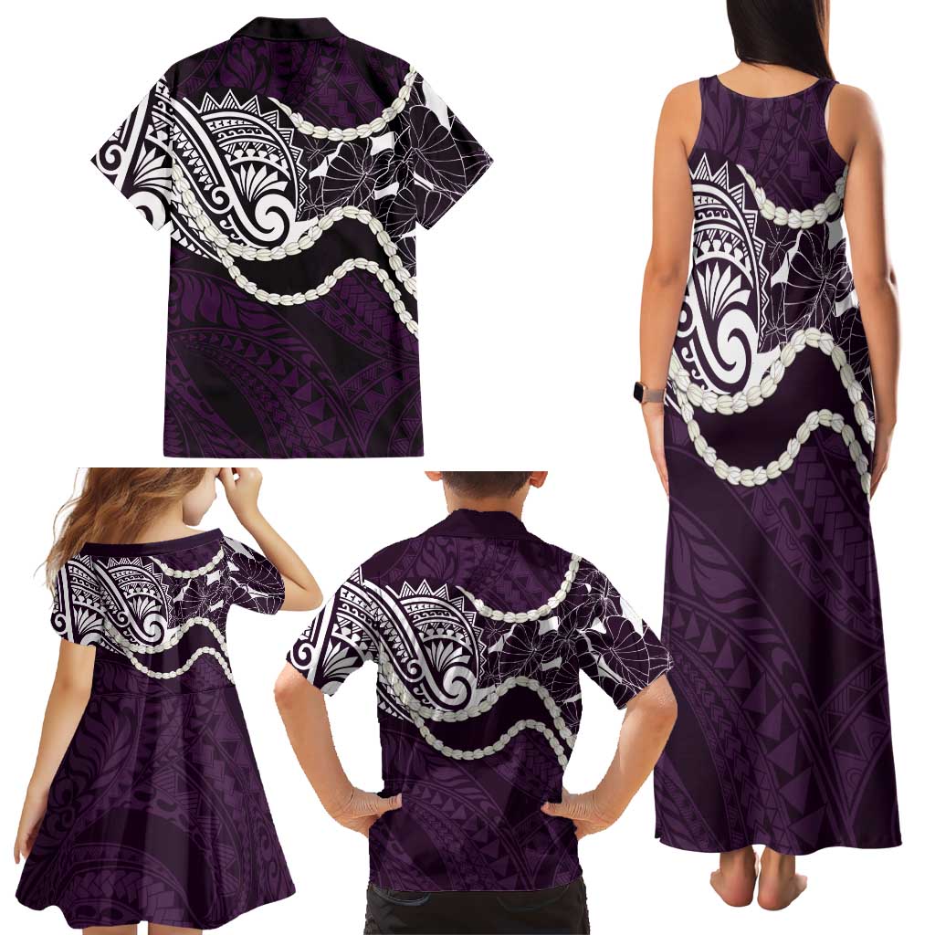 Aloha Hawaii Kalo Pikake Lei Family Matching Tank Maxi Dress and Hawaiian Shirt Chest Tattoo Purple Hawaiian Pattern LT14 - Polynesian Pride