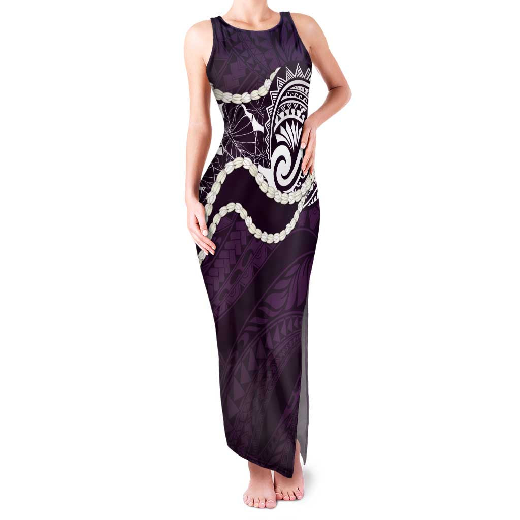 Aloha Hawaii Kalo Pikake Lei Family Matching Tank Maxi Dress and Hawaiian Shirt Chest Tattoo Purple Hawaiian Pattern LT14 Mom's Dress Purple - Polynesian Pride