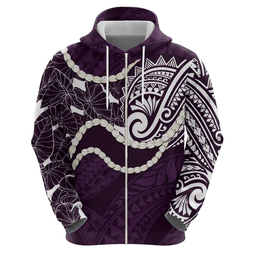 Aloha Hawaii Kalo Pikake Lei Hoodie Chest Tattoo Purple Hawaiian Pattern