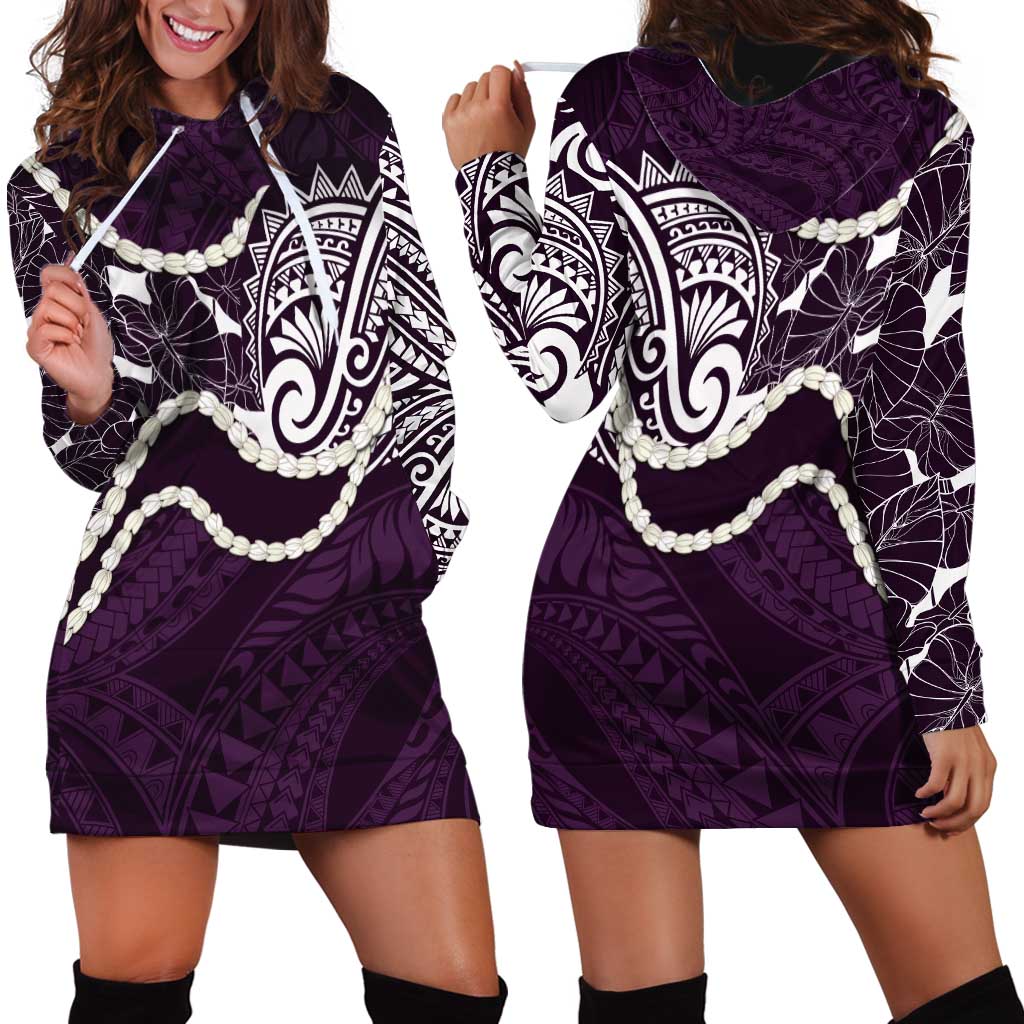 Aloha Hawaii Kalo Pikake Lei Hoodie Dress Chest Tattoo Purple Hawaiian Pattern LT14 - Polynesian Pride