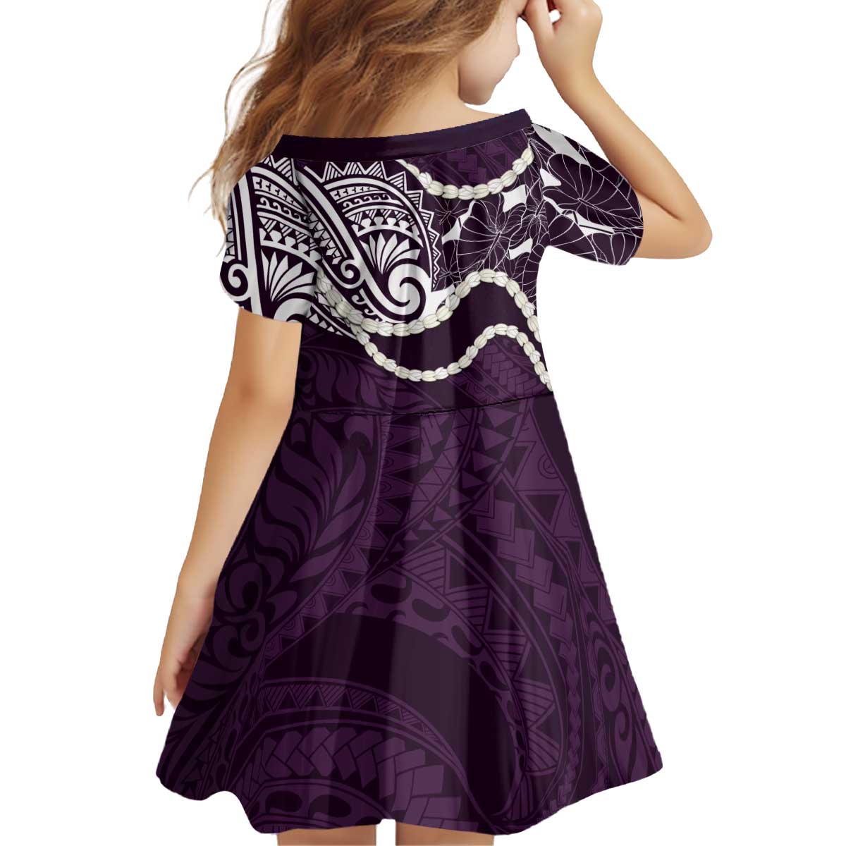 Aloha Hawaii Kalo Pikake Lei Kid Short Sleeve Dress Chest Tattoo Purple Hawaiian Pattern LT14 - Polynesian Pride