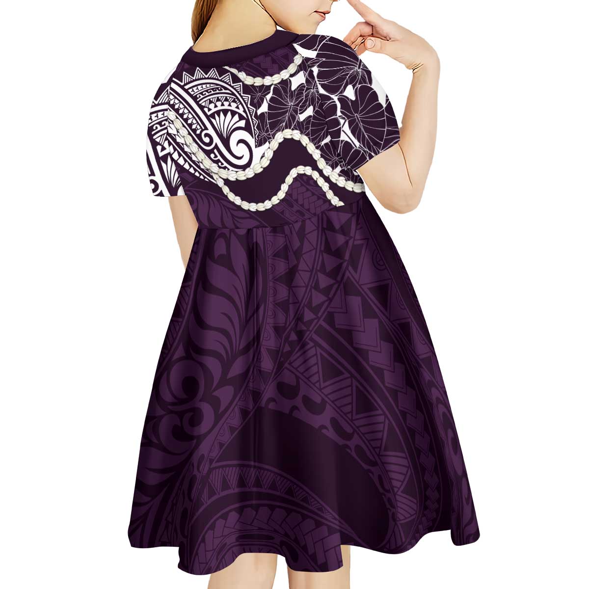 Aloha Hawaii Kalo Pikake Lei Kid Short Sleeve Dress Chest Tattoo Purple Hawaiian Pattern LT14 - Polynesian Pride