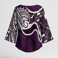 Aloha Hawaii Kalo Pikake Lei Kimono Sleeve Blouse Chest Tattoo Purple Hawaiian Pattern