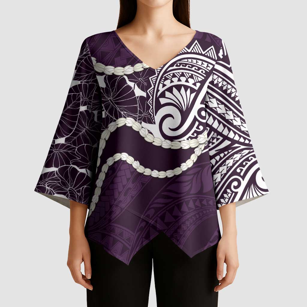 Aloha Hawaii Kalo Pikake Lei Kimono Sleeve Blouse Chest Tattoo Purple Hawaiian Pattern