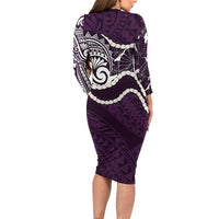 Aloha Hawaii Kalo Pikake Lei Long Sleeve Bodycon Dress Chest Tattoo Purple Hawaiian Pattern LT14 - Polynesian Pride