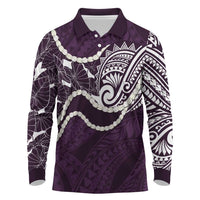 Aloha Hawaii Kalo Pikake Lei Long Sleeve Polo Shirt Chest Tattoo Purple Hawaiian Pattern LT14 Purple - Polynesian Pride