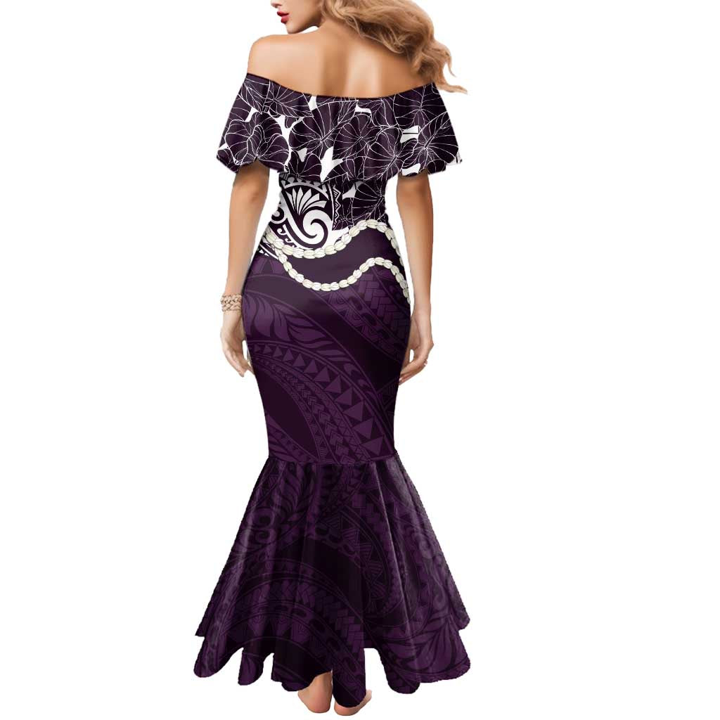 Aloha Hawaii Kalo Pikake Lei Mermaid Dress Chest Tattoo Purple Hawaiian Pattern LT14 - Polynesian Pride