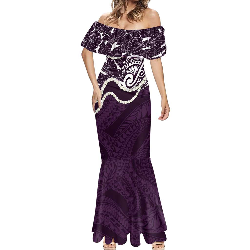 Aloha Hawaii Kalo Pikake Lei Mermaid Dress Chest Tattoo Purple Hawaiian Pattern LT14 - Polynesian Pride