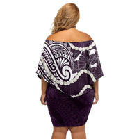 Aloha Hawaii Kalo Pikake Lei Off Shoulder Short Dress Chest Tattoo Purple Hawaiian Pattern