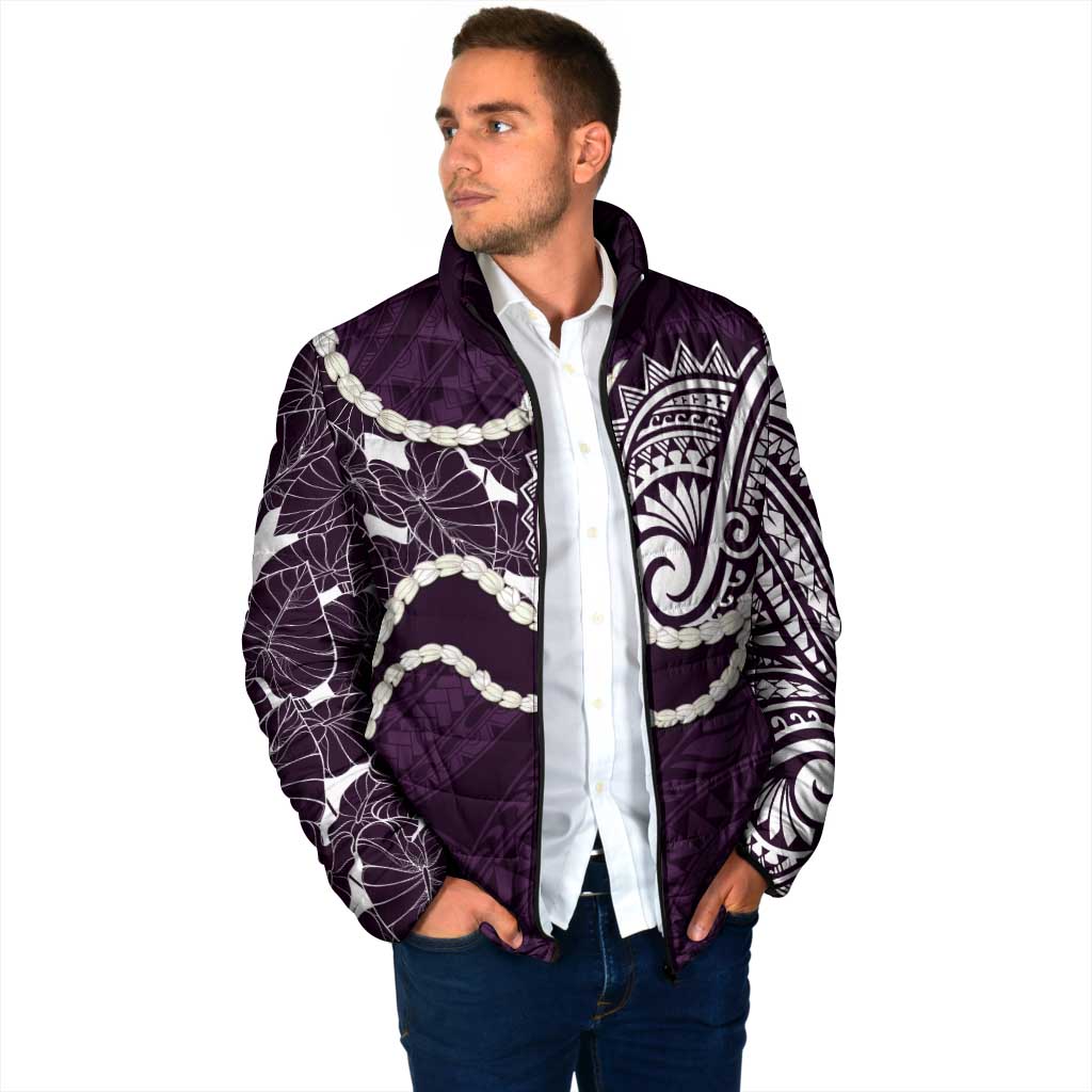 Aloha Hawaii Kalo Pikake Lei Padded Jacket Chest Tattoo Purple Hawaiian Pattern
