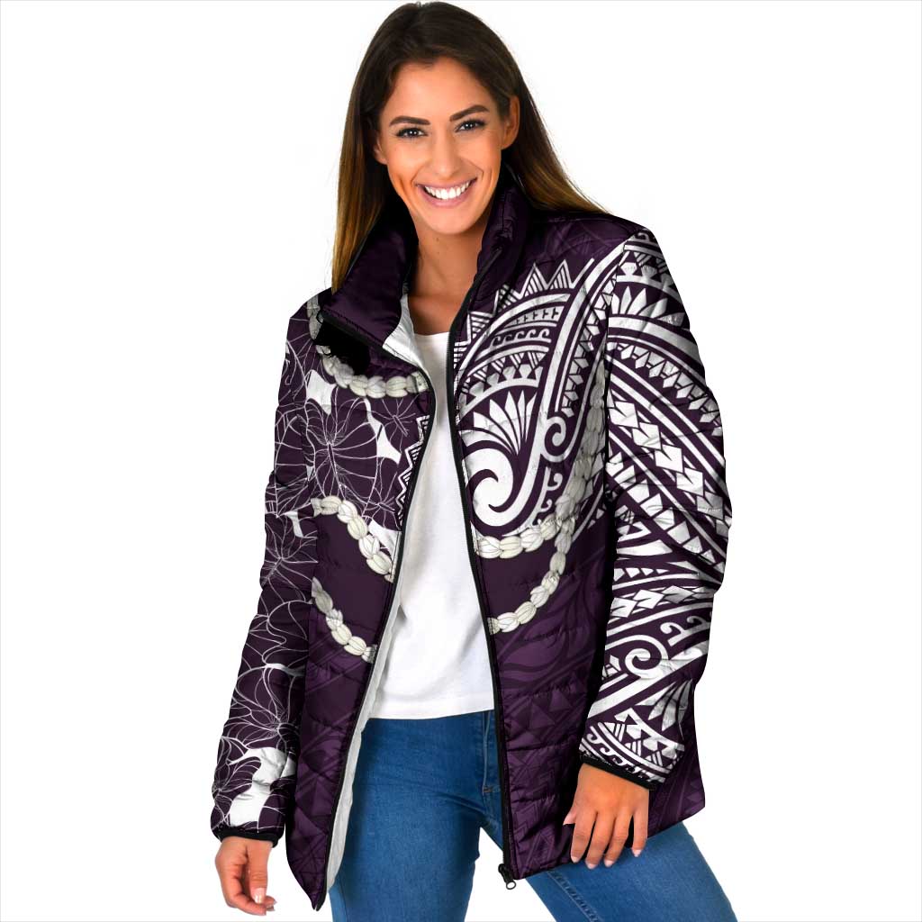 Aloha Hawaii Kalo Pikake Lei Padded Jacket Chest Tattoo Purple Hawaiian Pattern