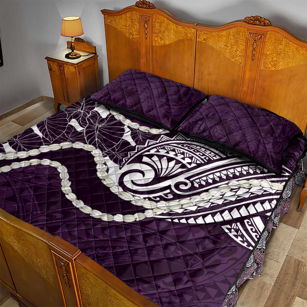 Aloha Hawaii Kalo Pikake Lei Quilt Bed Set Chest Tattoo Purple Hawaiian Pattern