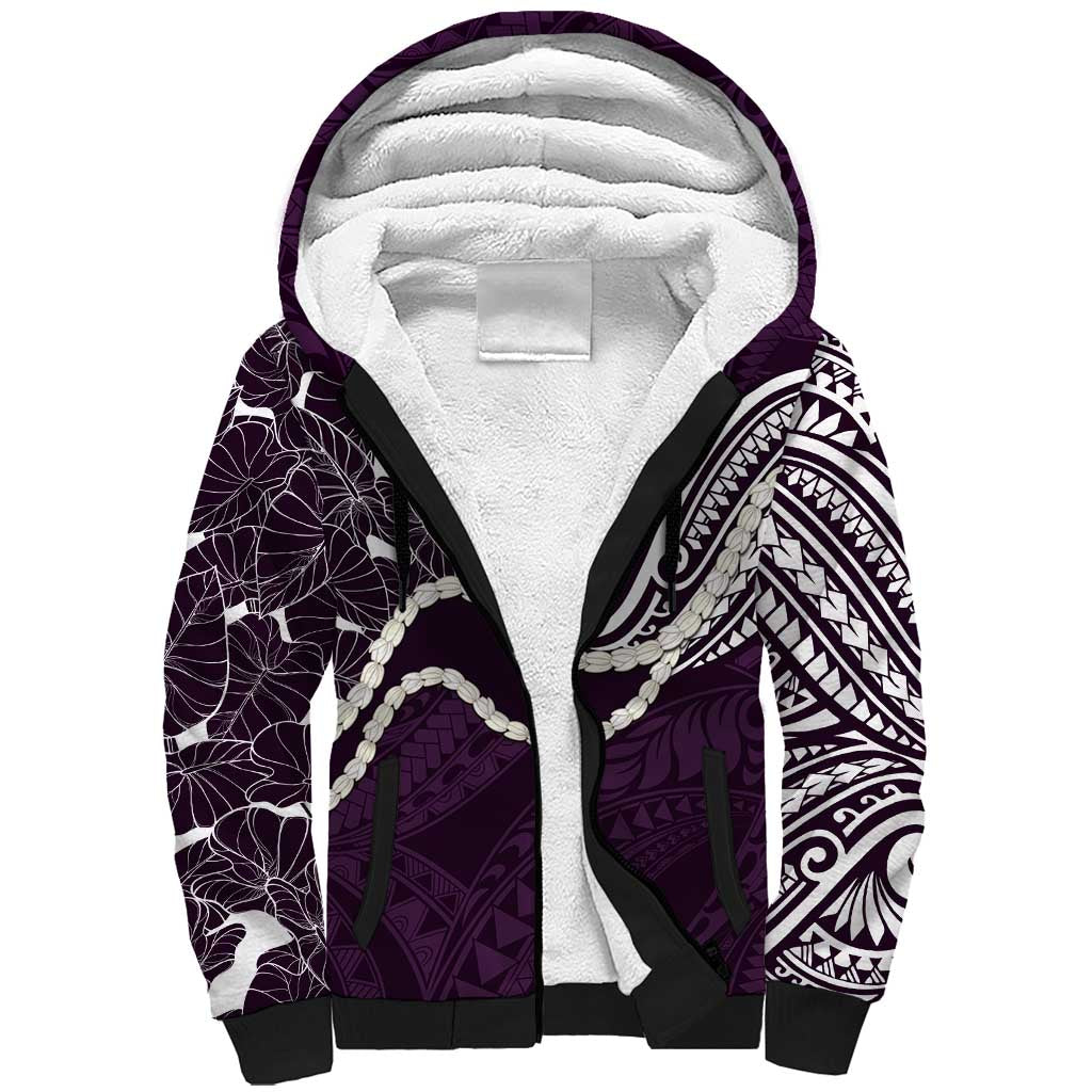 Aloha Hawaii Kalo Pikake Lei Sherpa Hoodie Chest Tattoo Purple Hawaiian Pattern LT14 Unisex Purple - Polynesian Pride