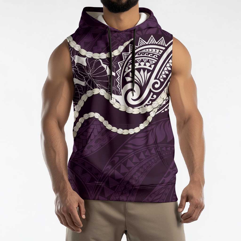 Aloha Hawaii Kalo Pikake Lei Sleeveless Hoodie Chest Tattoo Purple Hawaiian Pattern LT14 - Polynesian Pride