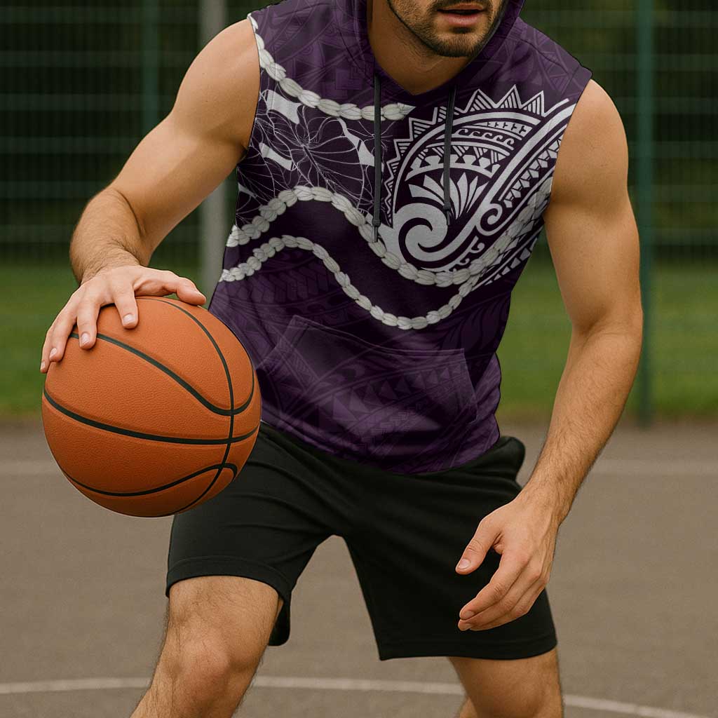Aloha Hawaii Kalo Pikake Lei Sleeveless Hoodie Chest Tattoo Purple Hawaiian Pattern LT14 - Polynesian Pride