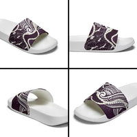 Aloha Hawaii Kalo Pikake Lei Slide Sandals Chest Tattoo Purple Hawaiian Pattern