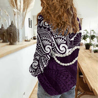 Aloha Hawaii Kalo Pikake Lei Women Casual Shirt Chest Tattoo Purple Hawaiian Pattern LT14 - Polynesian Pride