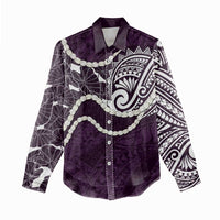 Aloha Hawaii Kalo Pikake Lei Women Casual Shirt Chest Tattoo Purple Hawaiian Pattern LT14 - Polynesian Pride
