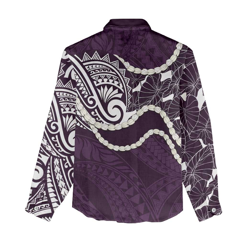 Aloha Hawaii Kalo Pikake Lei Women Casual Shirt Chest Tattoo Purple Hawaiian Pattern LT14 - Polynesian Pride