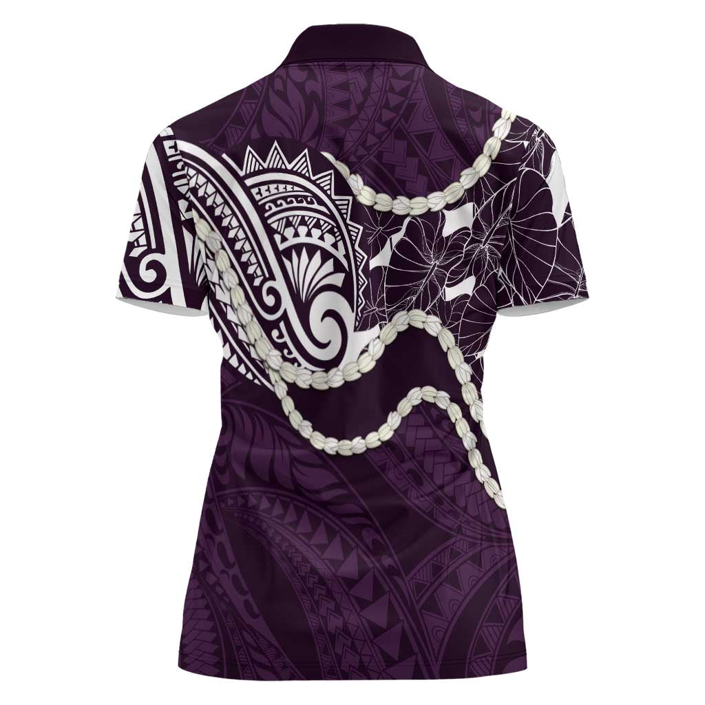 Aloha Hawaii Kalo Pikake Lei Women Polo Shirt Chest Tattoo Purple Hawaiian Pattern LT14 - Polynesian Pride