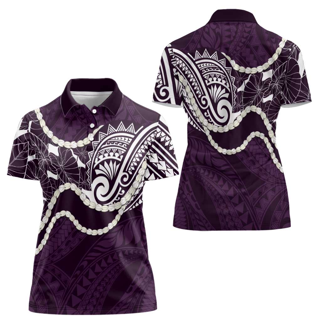 Aloha Hawaii Kalo Pikake Lei Women Polo Shirt Chest Tattoo Purple Hawaiian Pattern LT14 - Polynesian Pride